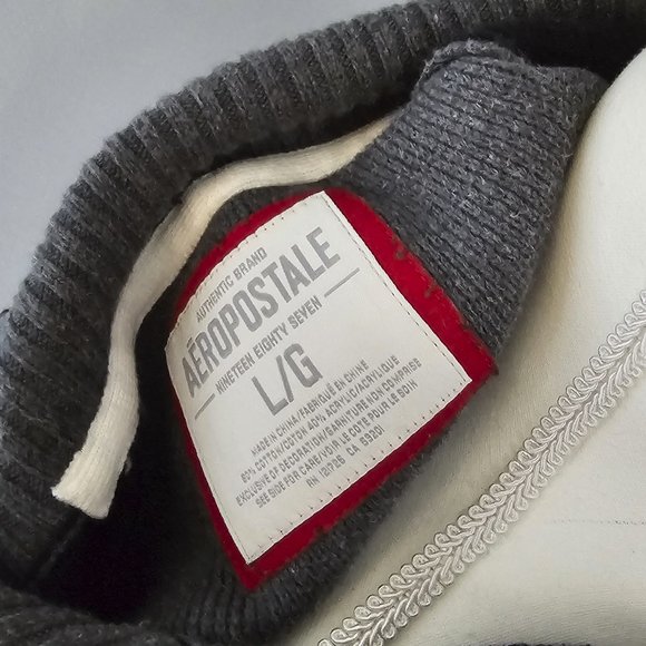 men's AEROPOSTALE 3/4 zip SWEATER black STRAIGHT HEM warm RED gray - Picture 13 of 13